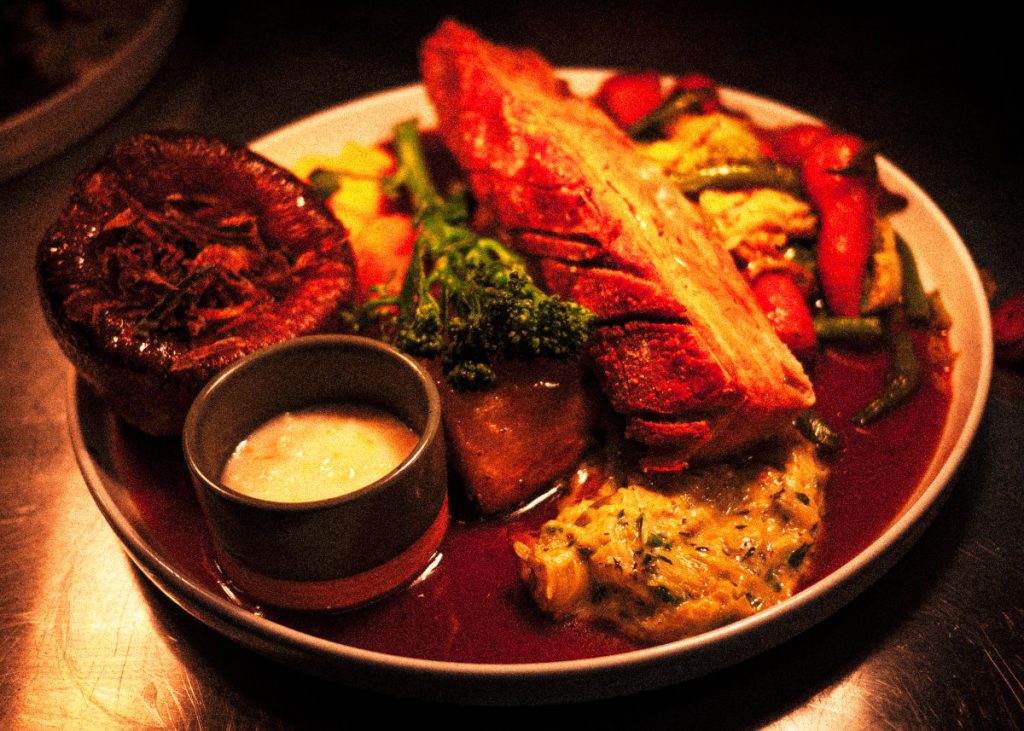 Roast pork at The Plough Crowhurst